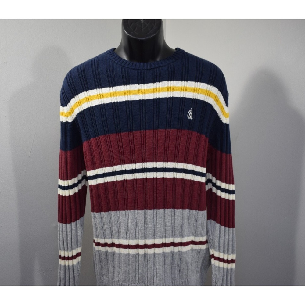 Nautica Cable‎ Knit Sweater Striped Long Sleeve Pullover Mens Size XL